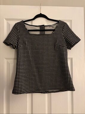 Black & White Gingham Square Neck Women's Top